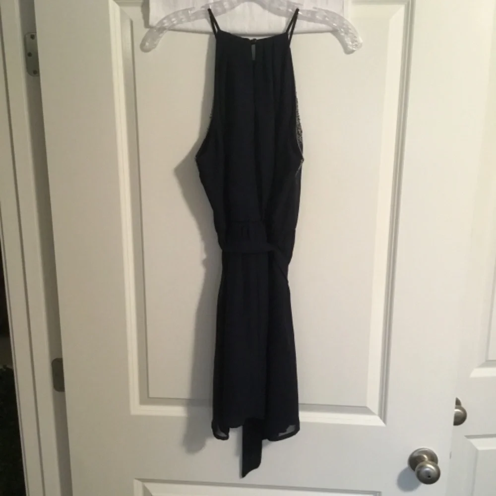 Teeze Me Juniors Embellished Sheer Lined Dress Navy Size 5 - Picture 2 of 4